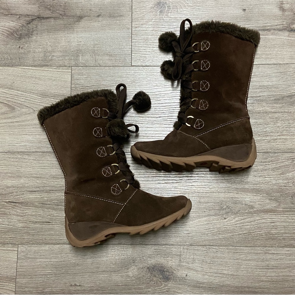 SPORTO JoJo Y2K Waterproof Suede Faux Fur Insulated Winter Boots Wedge Brown